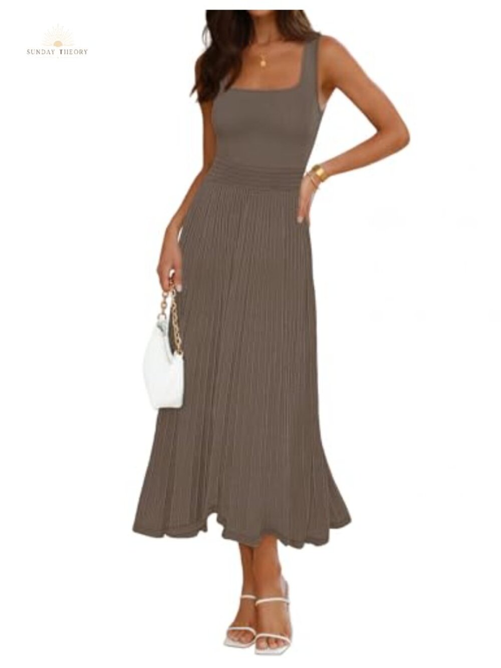 Sleeveless Midi Dress Square Neck A-Line Wedding Guest Cocktail